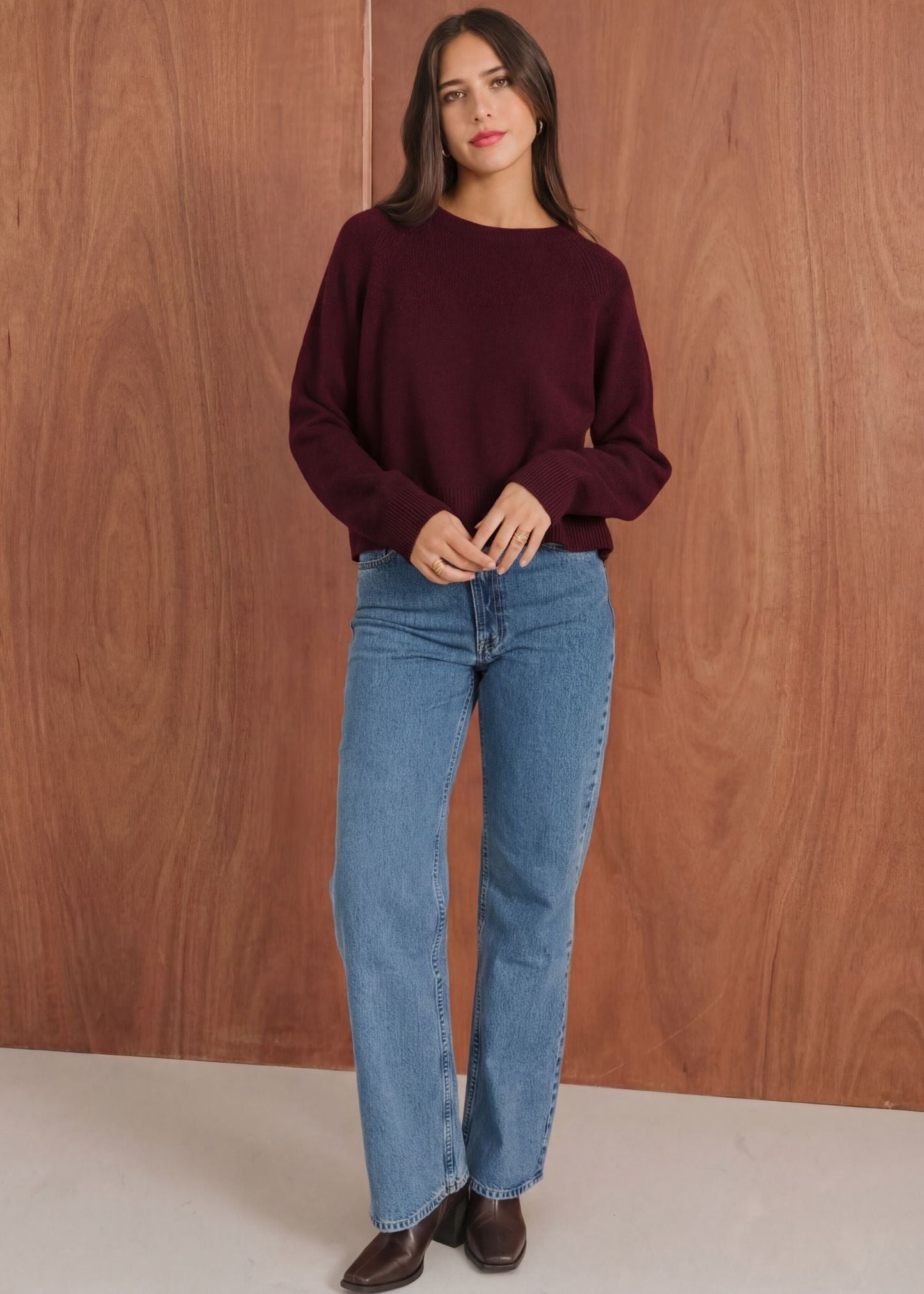 Pull boxy en laine mérinos recyclée | bordeaux