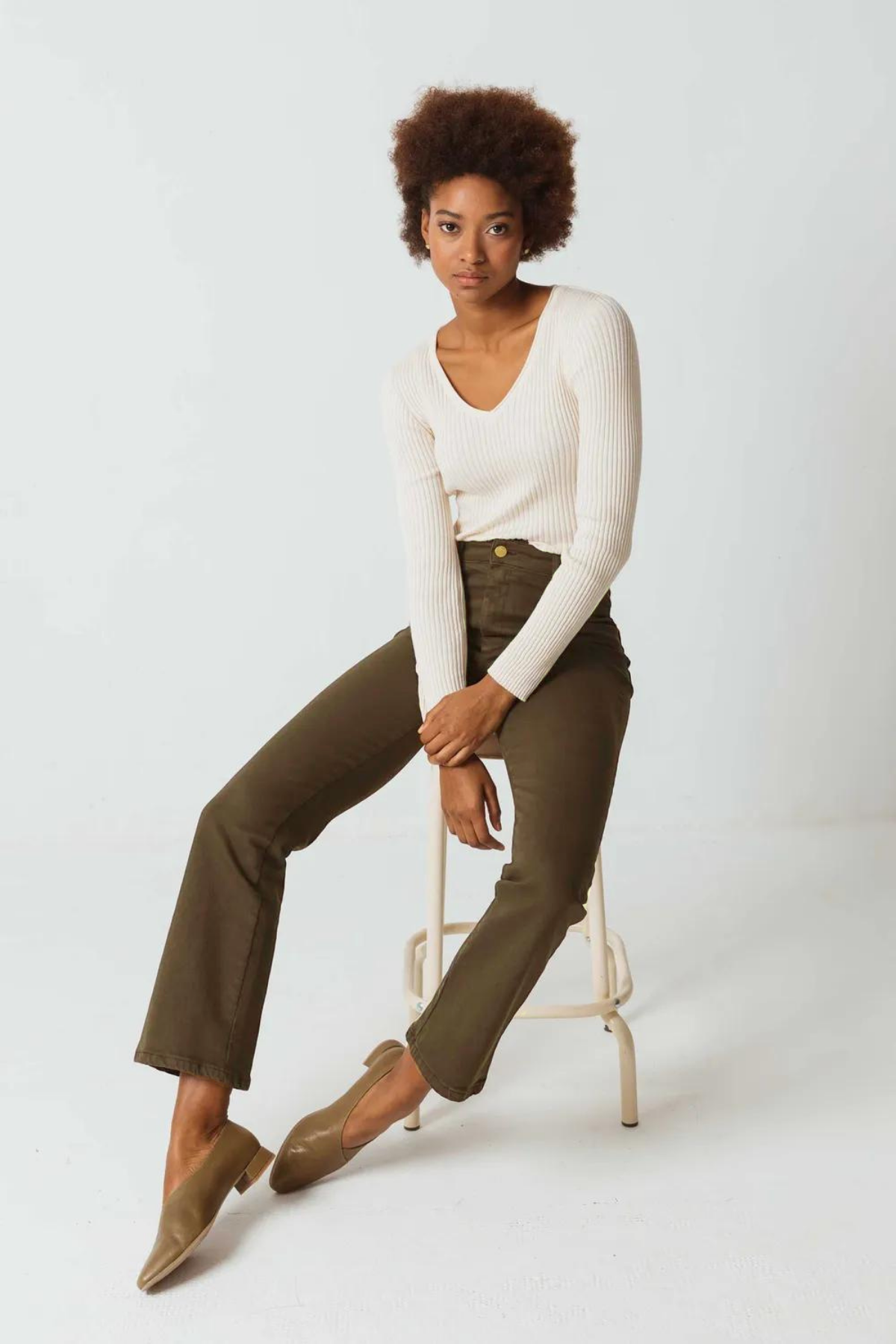 Pantalon droit en coton bio | Kaki "karmele trouser"
