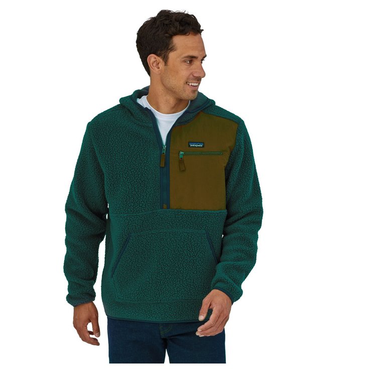 Veste polaire à capuche verte en matière recyclée - Retro Pile dark borealis green