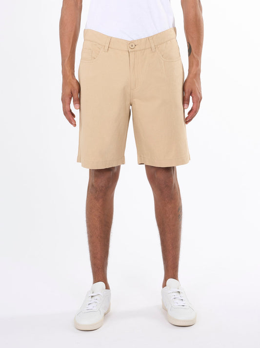 Short en sergé de lin et coton bio | beige "blend twill shorts safari"