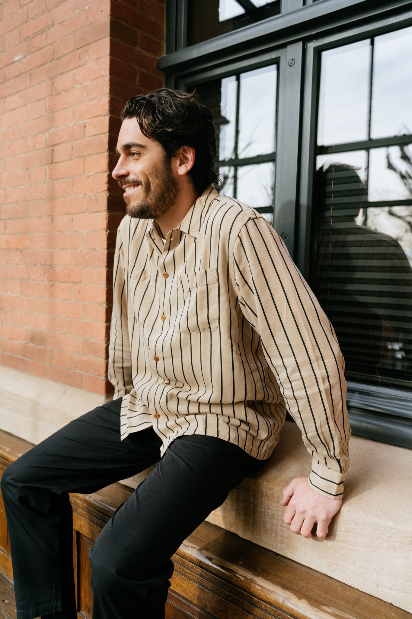 Chemise à rayures écru en tencel - vincent fluid stripe cream