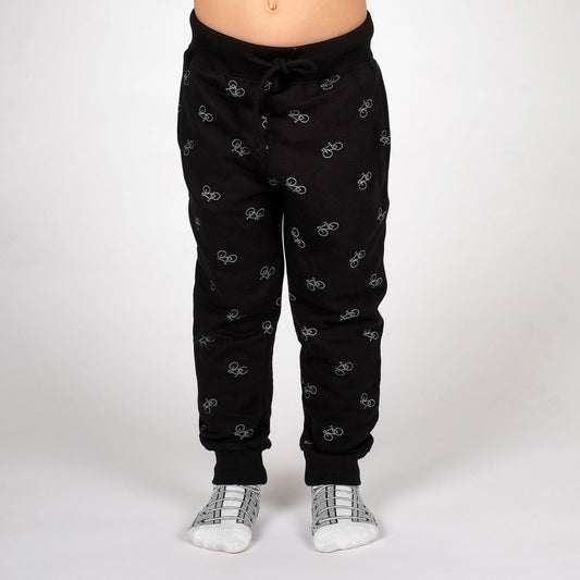 Jogging noir à motifs en coton bio - sweatpants tomelilla bike pattern black