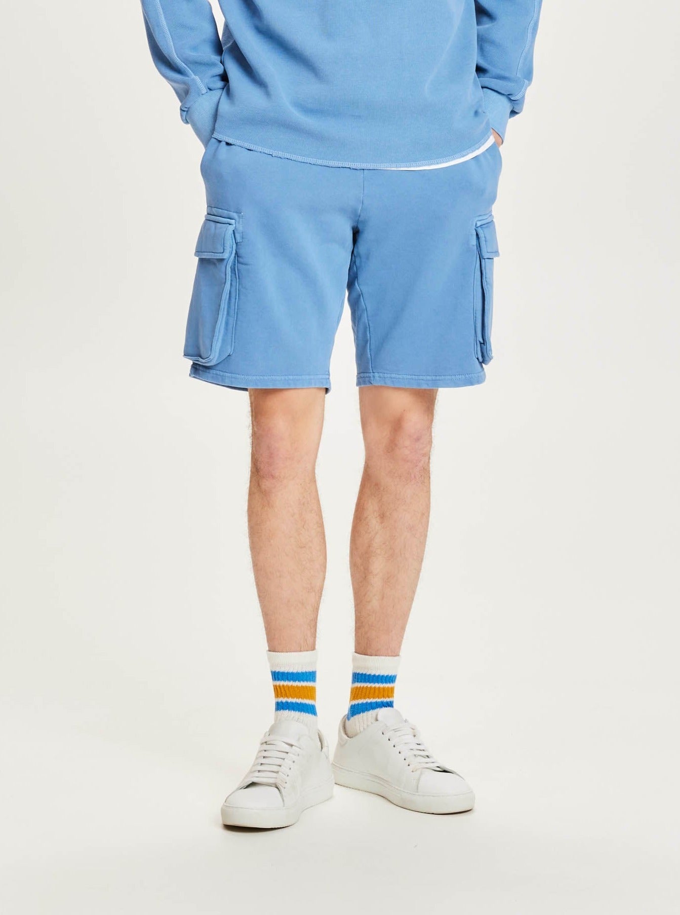 Short cargo bleu en coton bio - sweat shorts alaskan blue