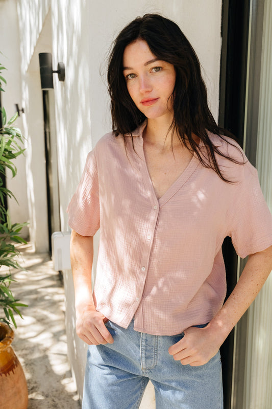 Chemisette oversize en coton bio | rose "bubble oversize cropped blouse rose pink"