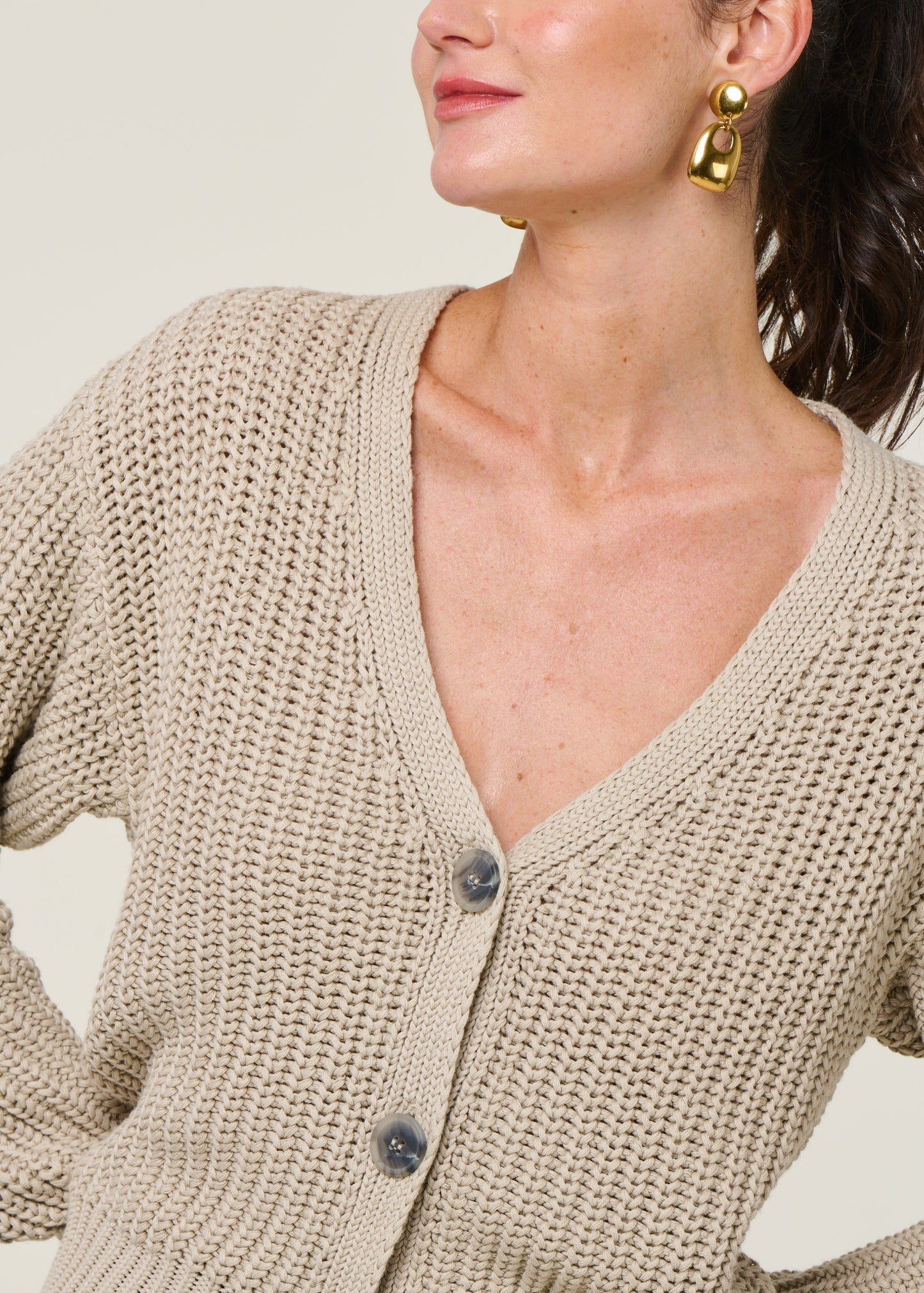 Gilet maille en coton bio | Beige 'lena ivory'