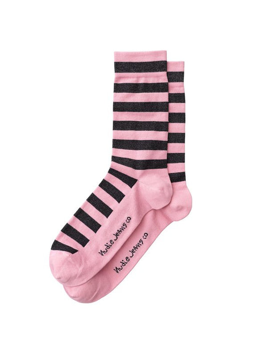 Chaussettes hautes rayées rose et noir en coton bio - olsson