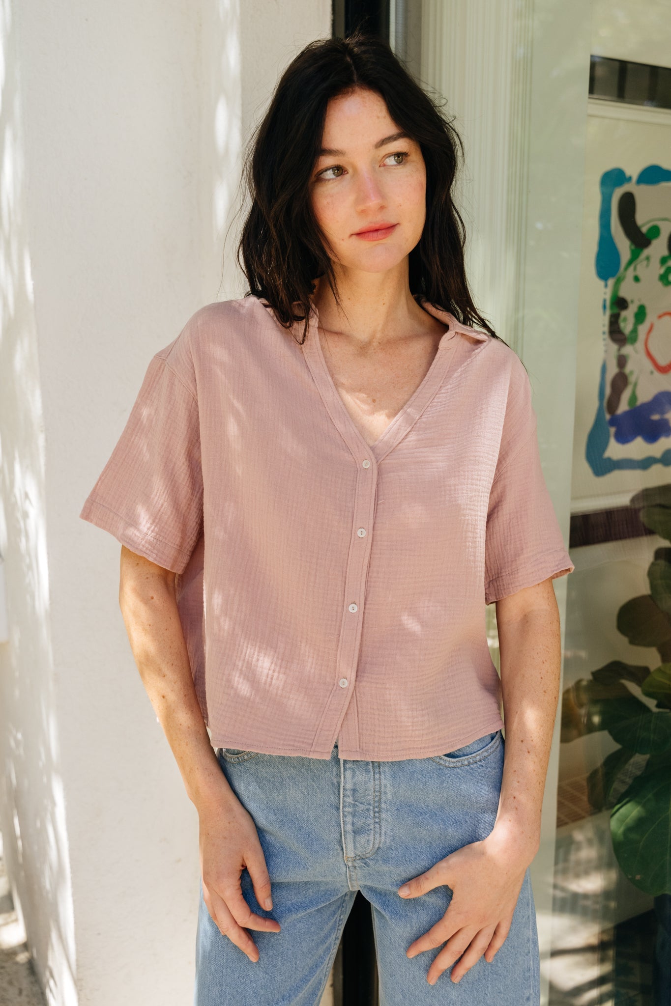 Chemisette oversize en coton bio | rose "bubble oversize cropped blouse rose pink"