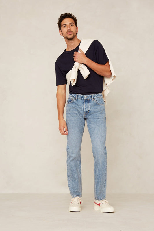 Jean droit en coton bio et recyclé | Bleu délavé "silvio eco vintage light marble"