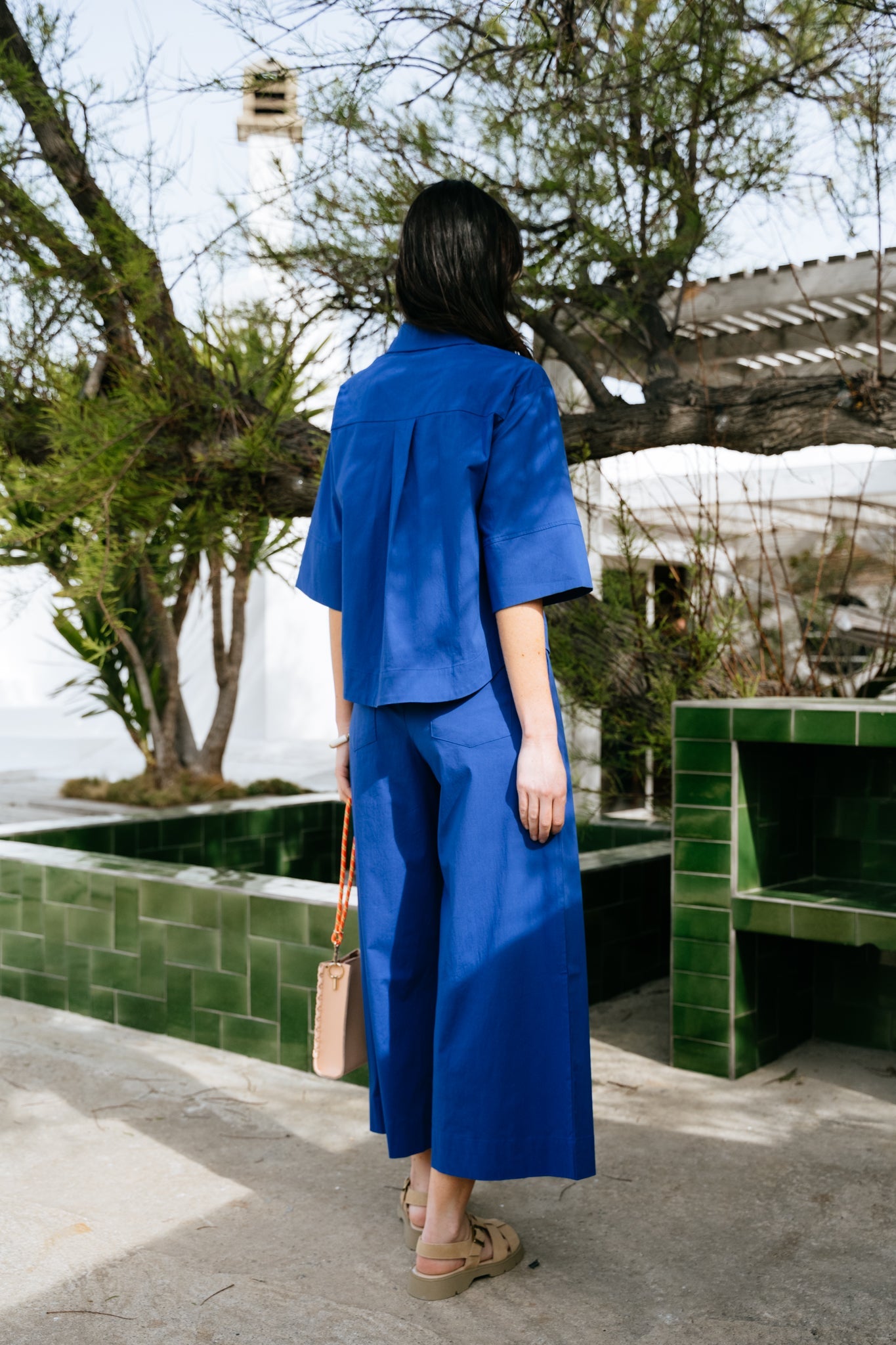 Pantalon ample court en coton bio | bleu "Breezy buzz culotte trousers - blue"