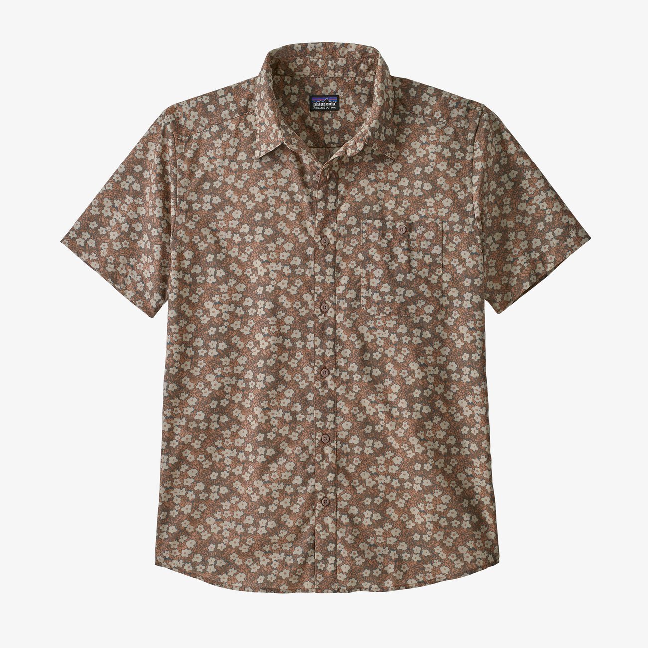 Chemise manches courtes marron à imprimés en coton bio - Go To