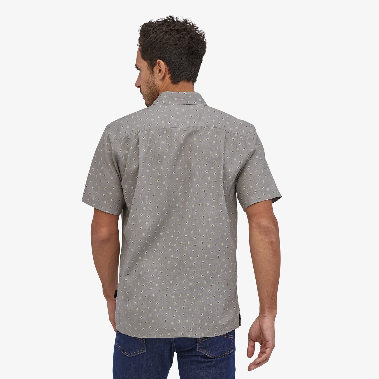 Chemise manches courtes imprimée gris clair en coton bio