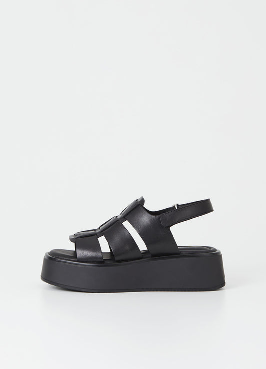 Sandales plateforme noires en cuir certifié - courtney