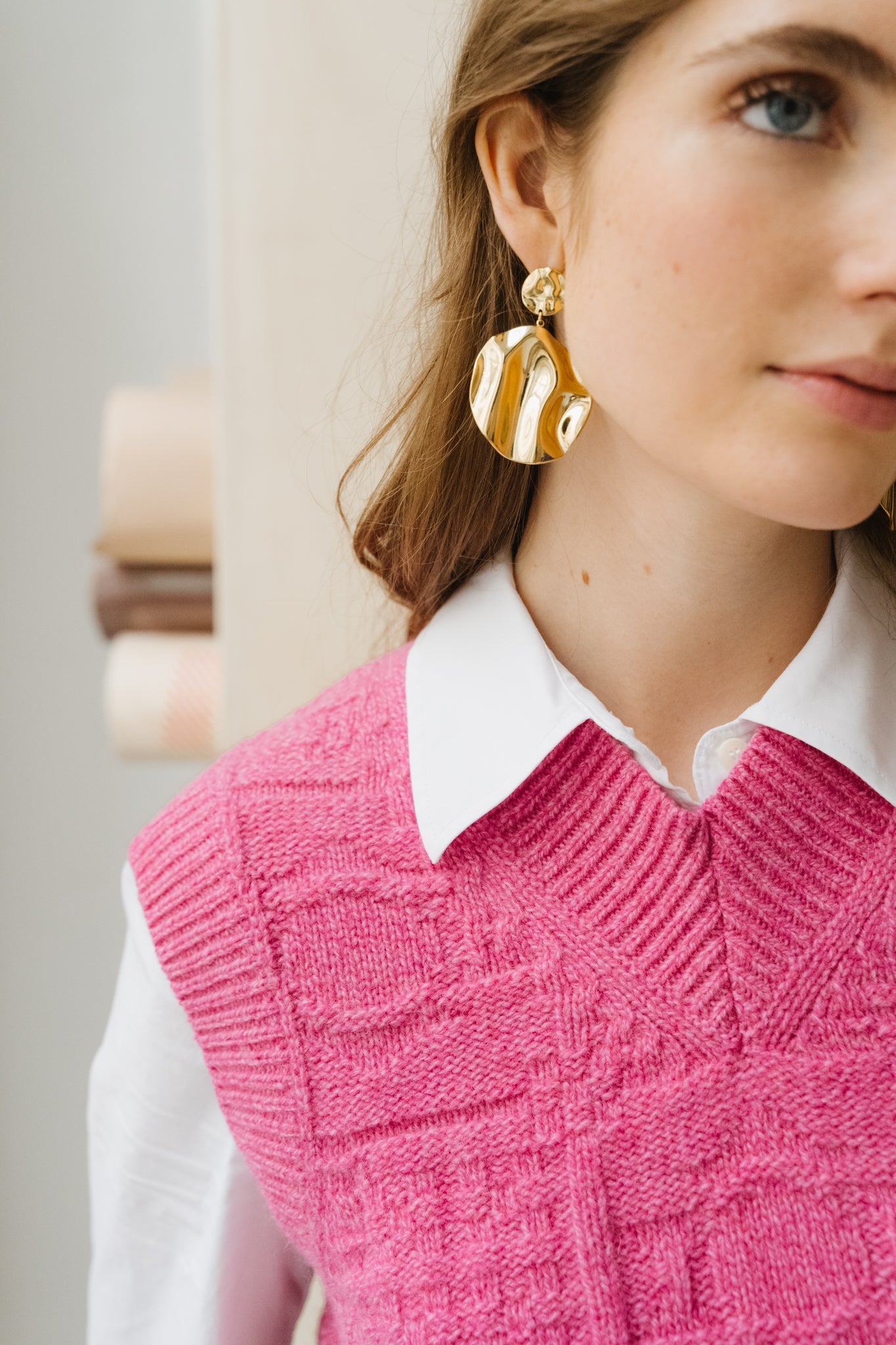 Pull sans manches en laine certifiée | rose 'pink links mica knitted vest'