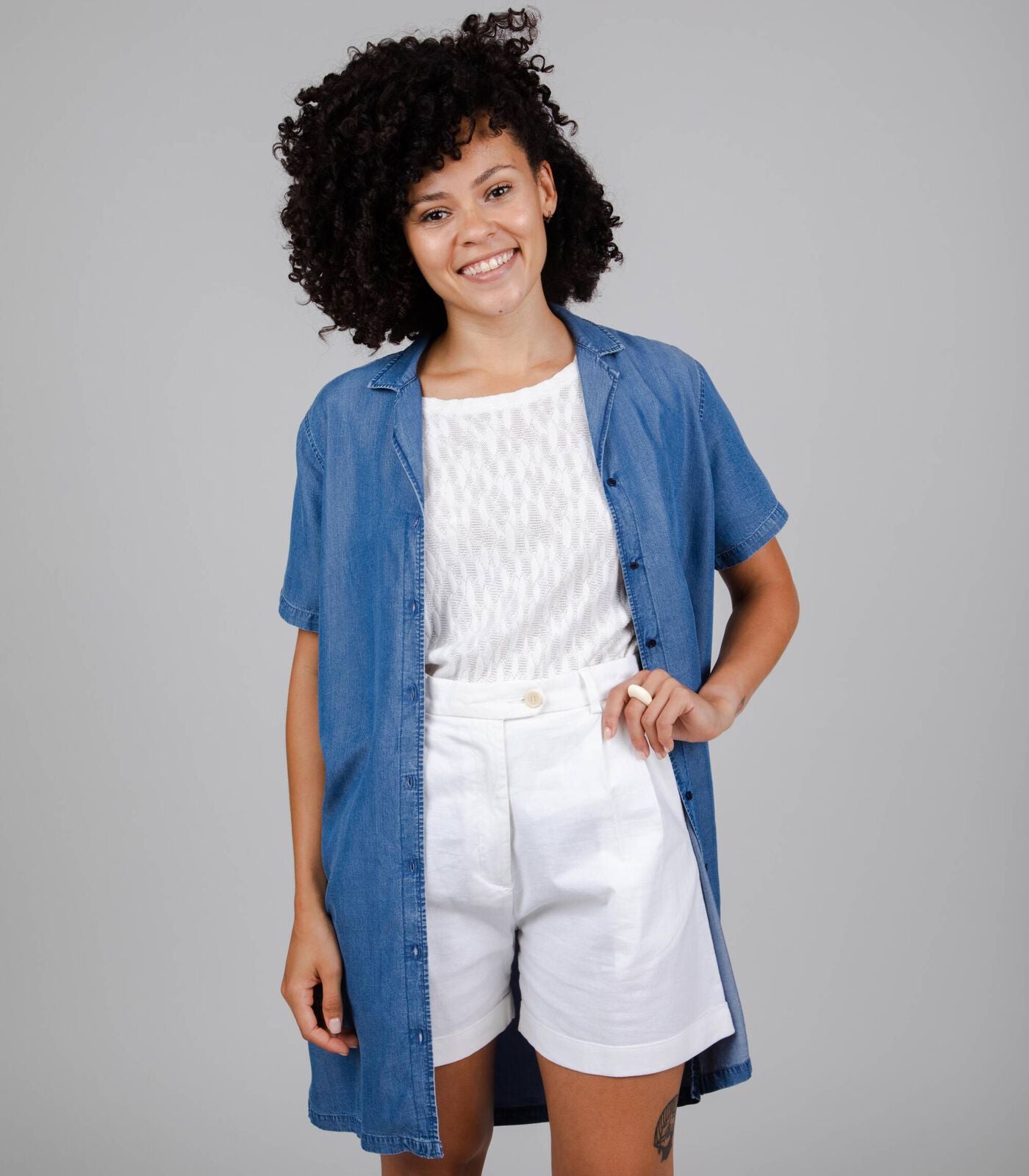 Chemise longue bleue en tencel - denim aloha overshirt indigo blue