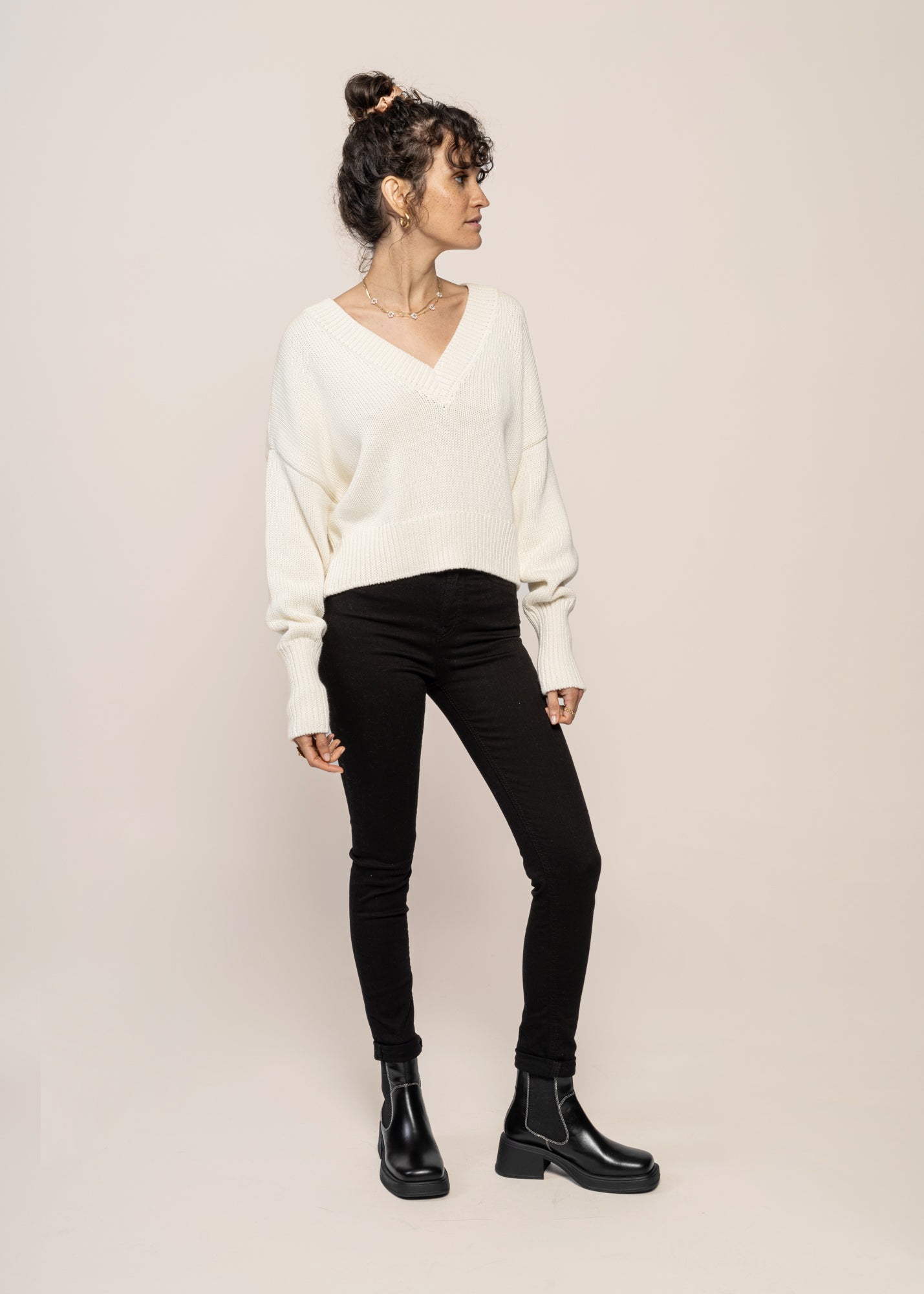 pull col v en coton bio | écru "luz - offwhite"