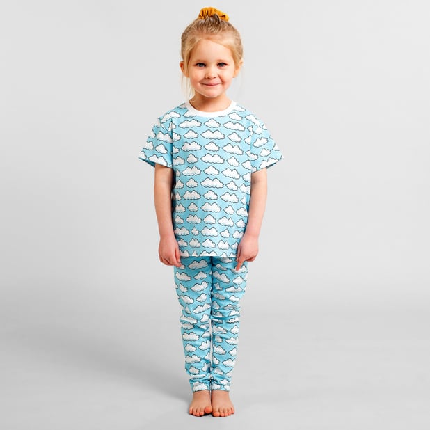 Legging bleu à motifs en coton bio - lummelunda clouds light blue