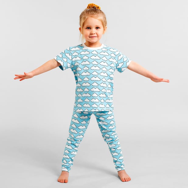 Legging bleu à motifs en coton bio - lummelunda clouds light blue