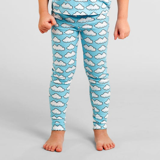 Legging bleu à motifs en coton bio - lummelunda clouds light blue
