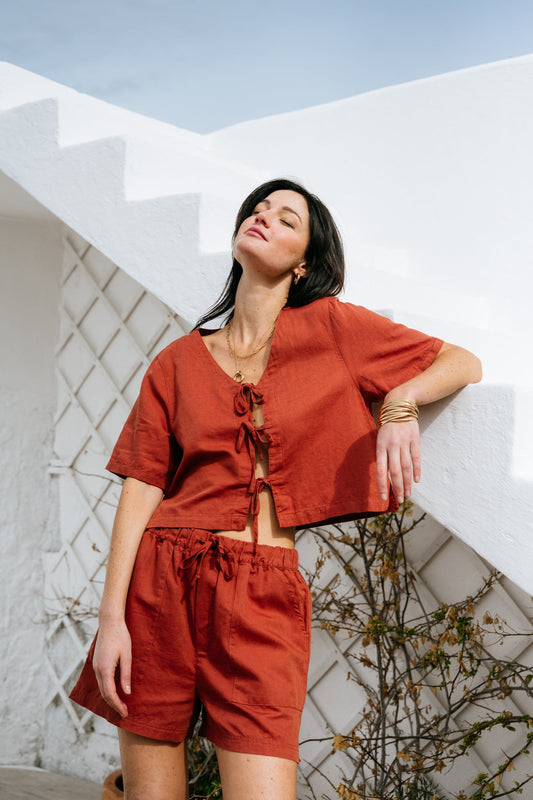 short en coton bio et lin | terracotta "Soleil short - terra"