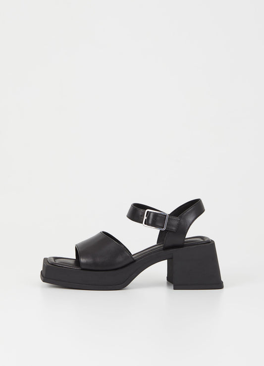 Sandales à talons en cuir certifié | Noir "hennie black"