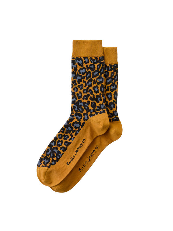 Chaussettes oranges à motifs léopard en coton bio - Olsson Leopard