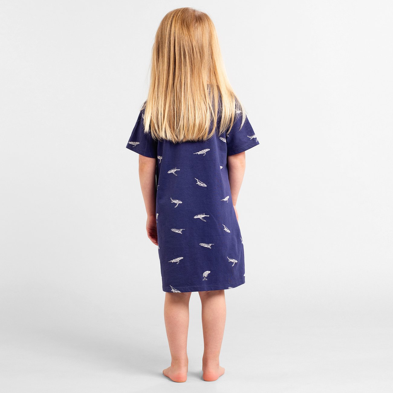 Robe t-shirt marine à motifs en coton bio - vetlanda whales navy
