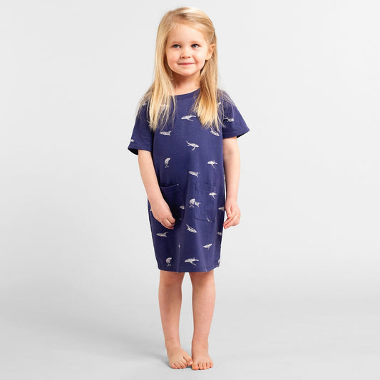 Robe t-shirt marine à motifs en coton bio - vetlanda whales navy
