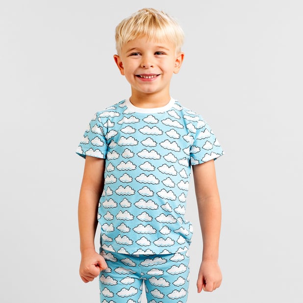 T-shirt bleu ciel à motifs en coton bio - hamra clouds light blue