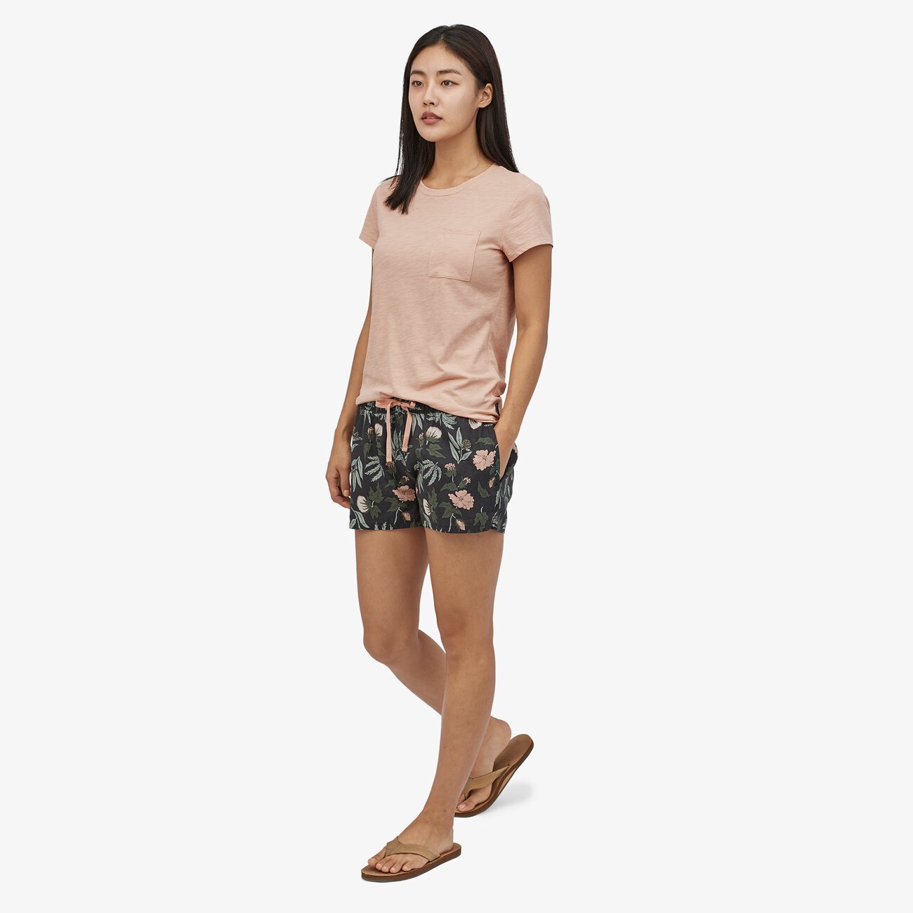 Short court imprimé fleuri en chanvre