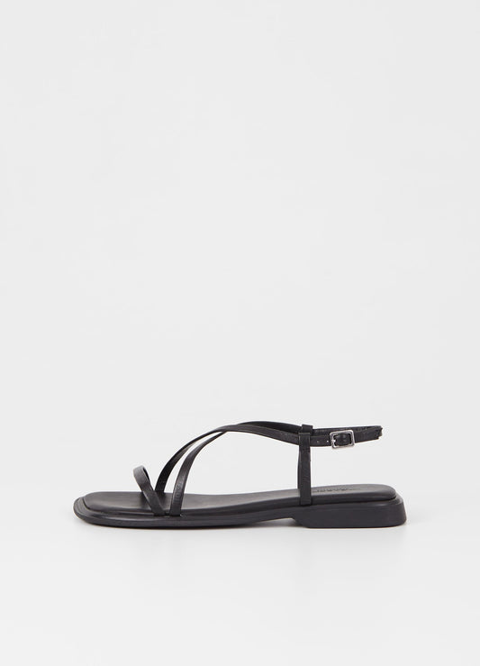 Sandales plate en cuir certifié | noir "izzy black"