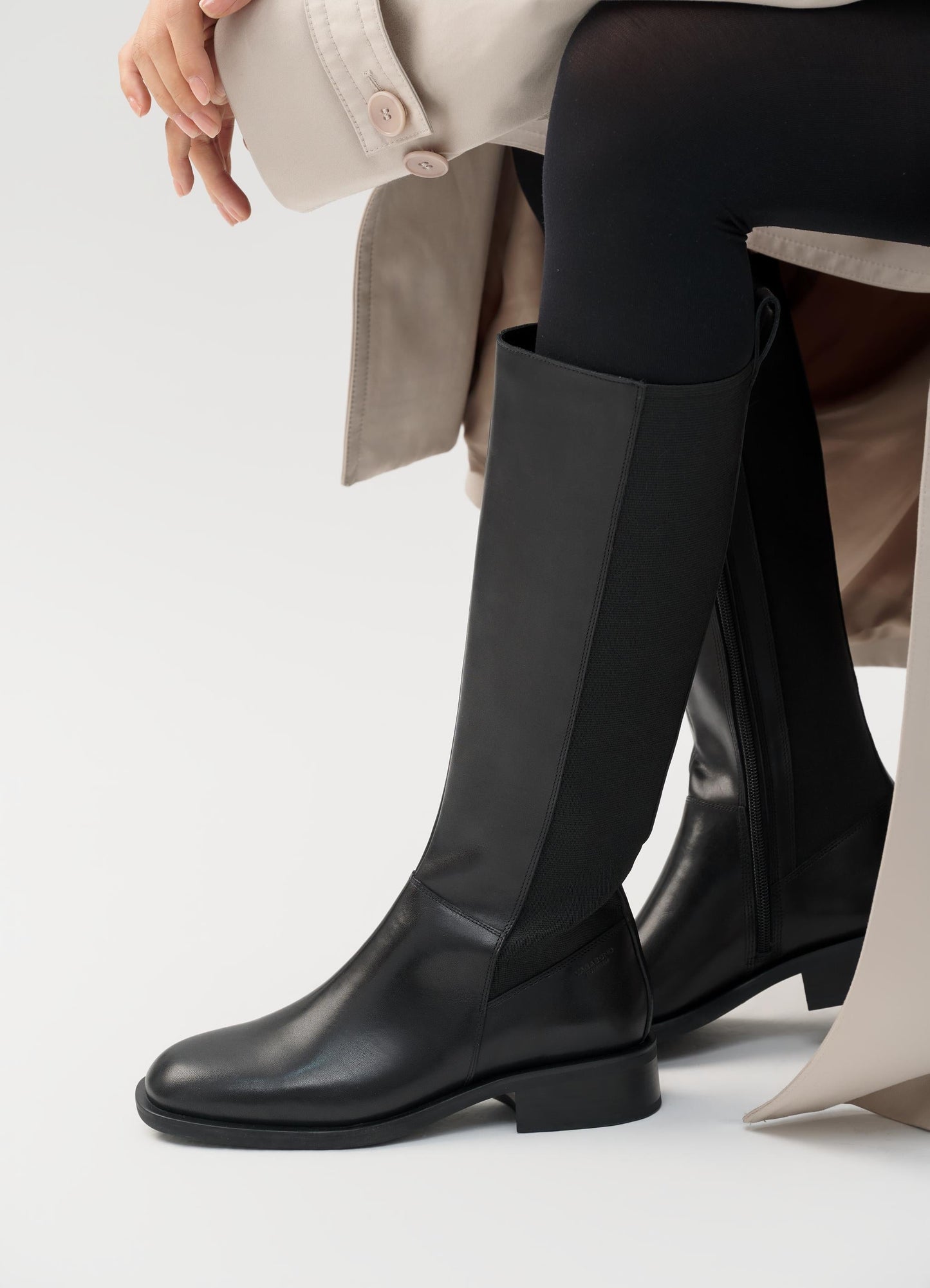 Bottes hautes en cuir certifié | noir "sheila - black"