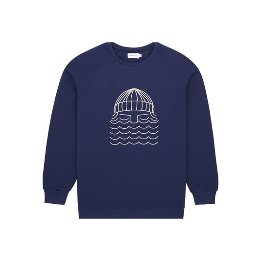 Sweat brodé en coton bio | bleu "navy to the sea sweat"