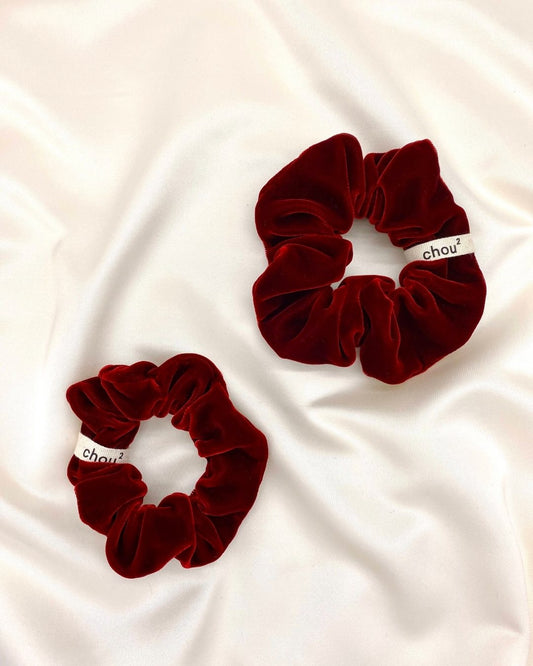 Chouchou velours bordeaux en rayonne et cupro upcyclés - petit