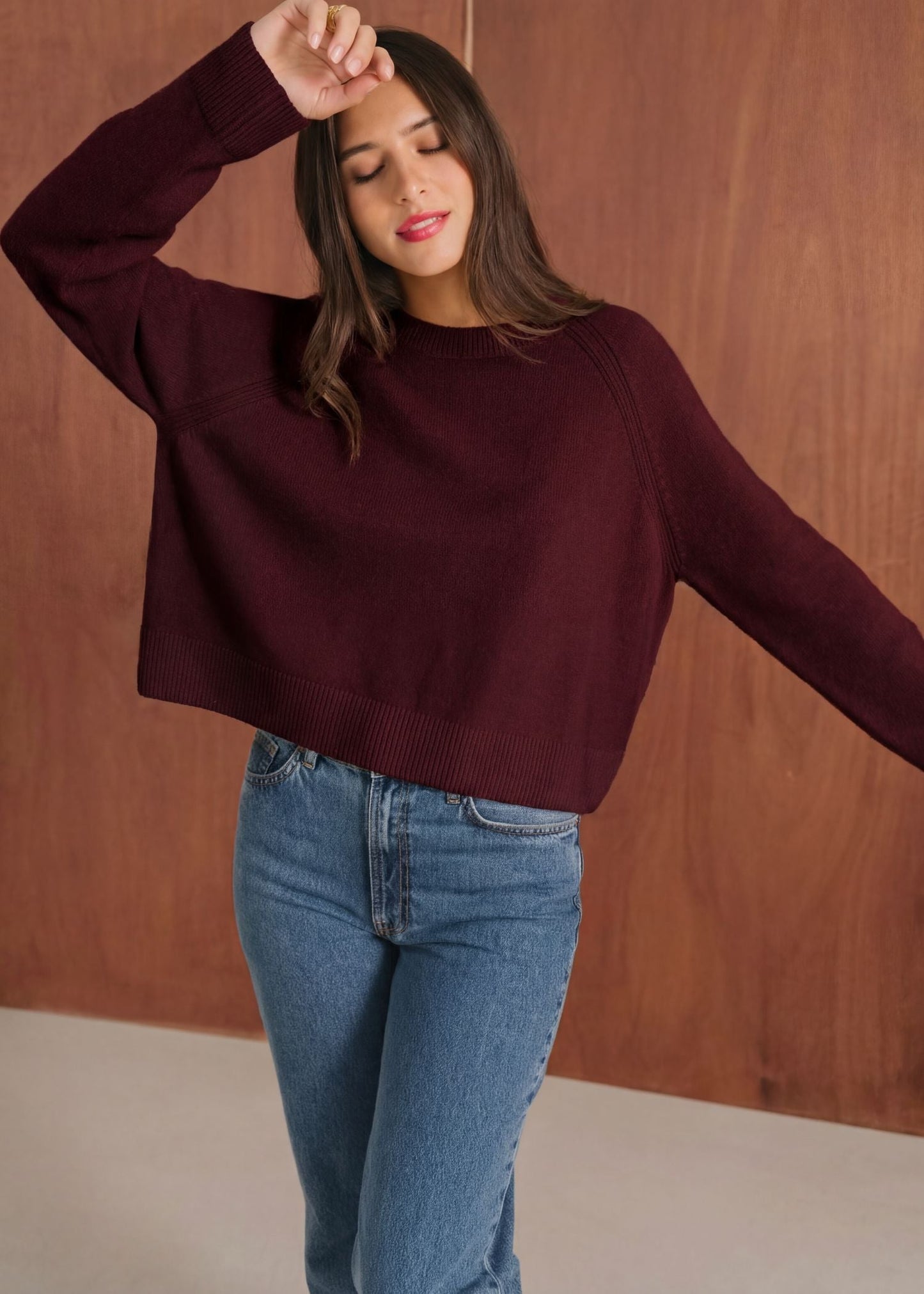 Pull boxy en laine mérinos recyclée | bordeaux