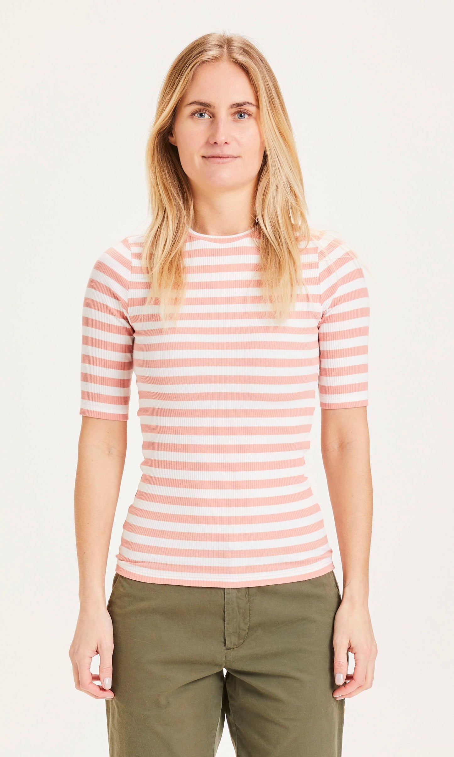 T-shirt rayé corail en coton bio - Canna