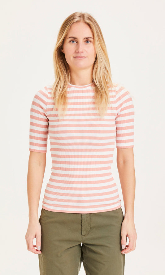 T-shirt rayé corail en coton bio - Canna