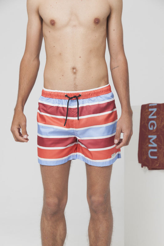 Short de bain rayé 3 couleurs en PET recyclé