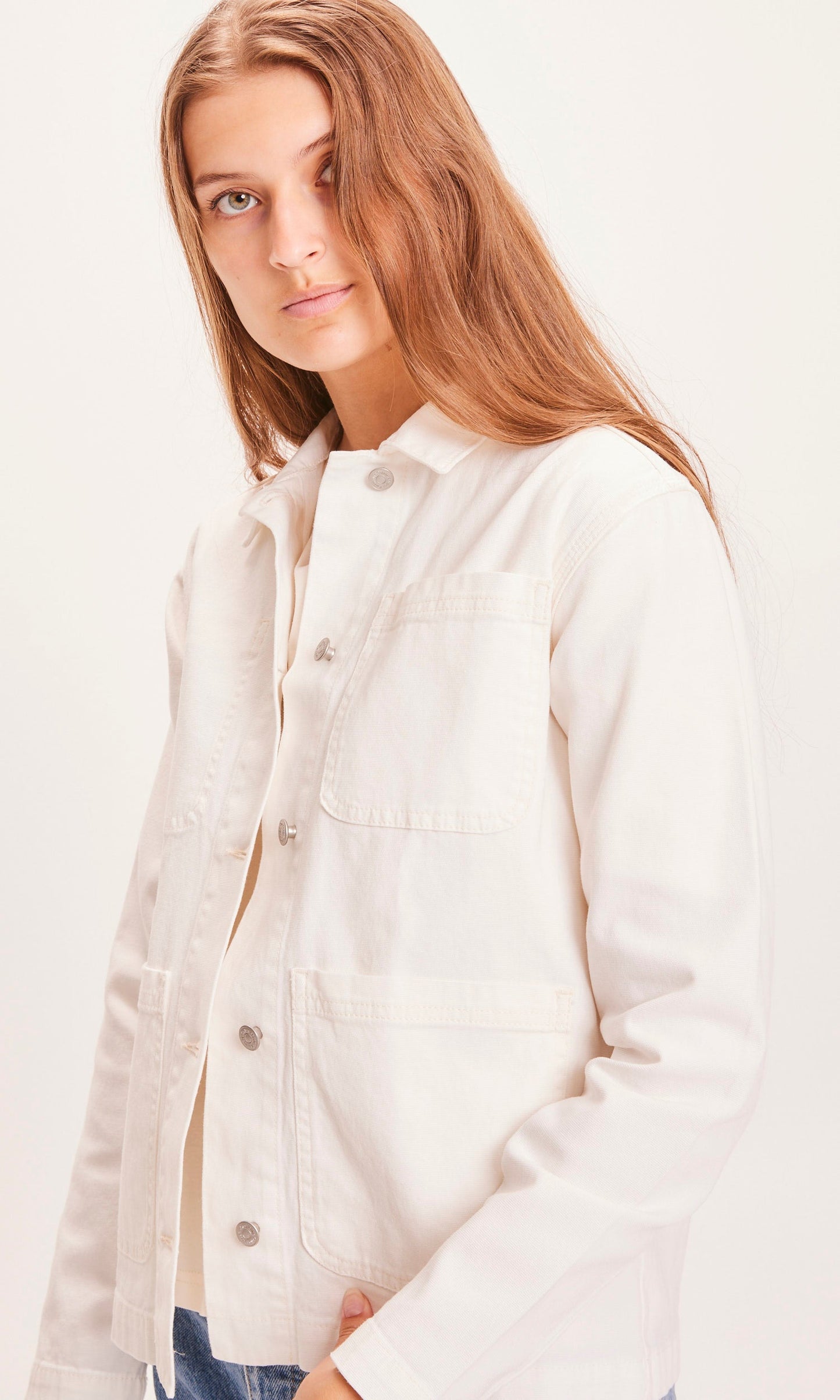Veste blanche en coton biologique - CALANTHA workwear jacket star white