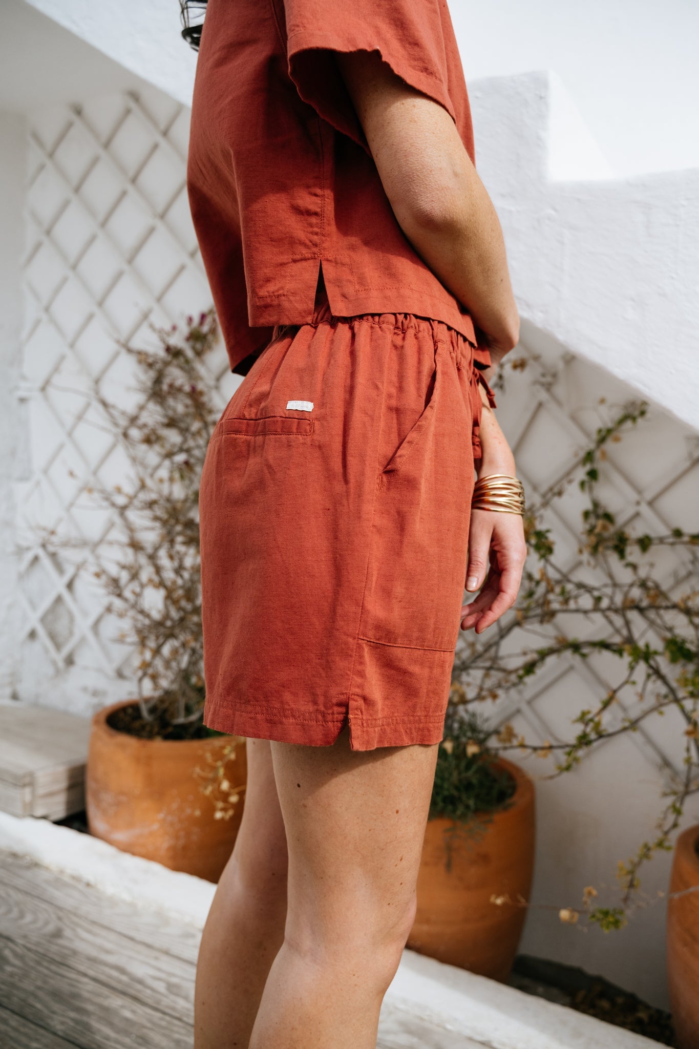 short en coton bio et lin | terracotta "Soleil short - terra"