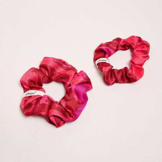 Chouchou en matière upcyclée | rose "satin motif fuschia"