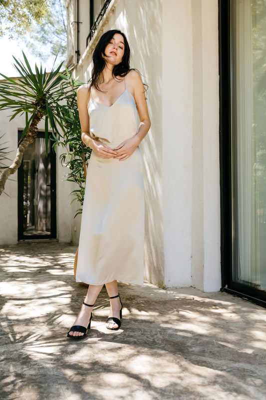 Jupe satinée midi en viscose enka | beige "dira ivory"