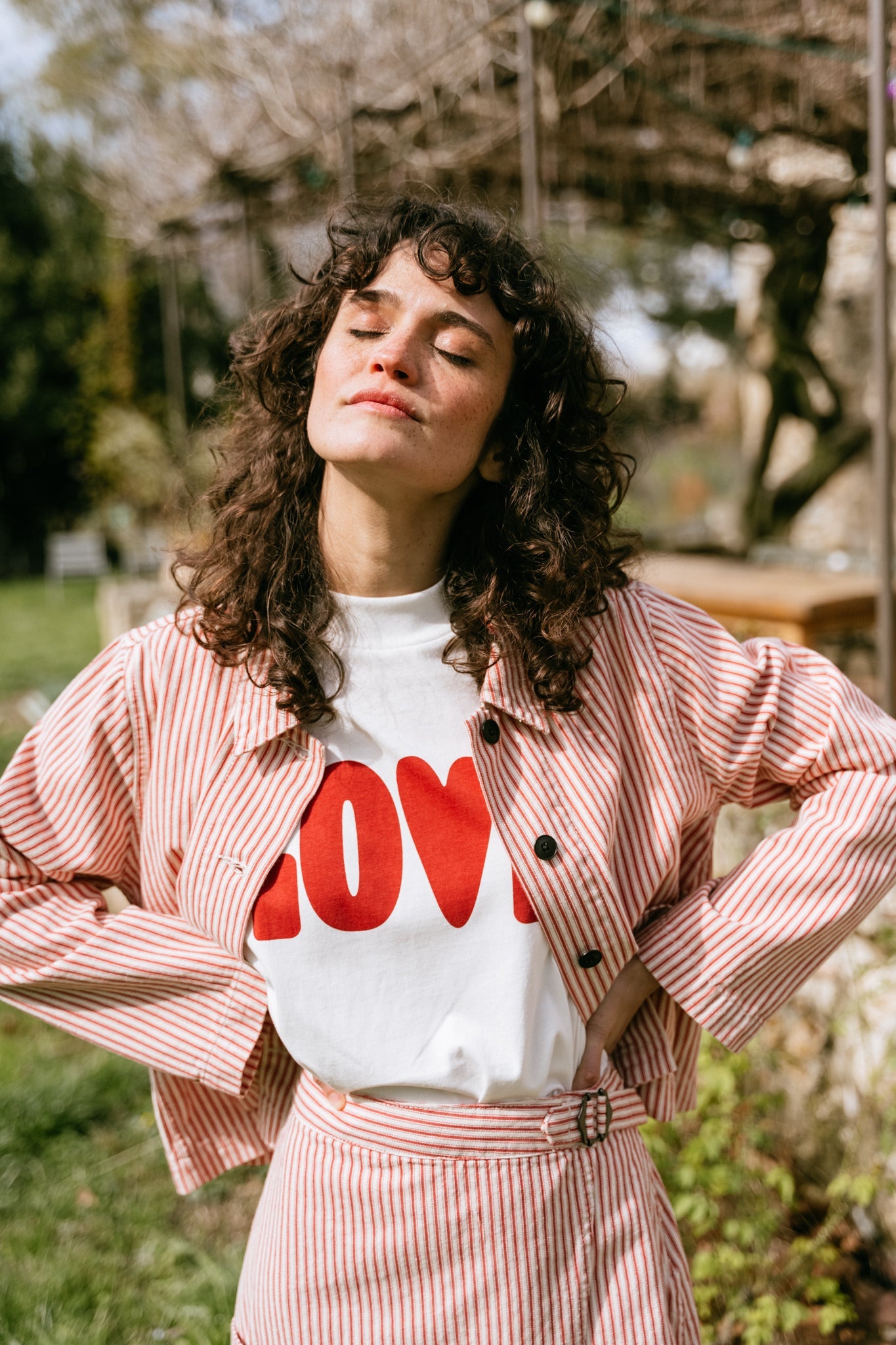 Veste en jean en coton bio | Rayée rouge et blanche "isa striped denim shirt red/white"
