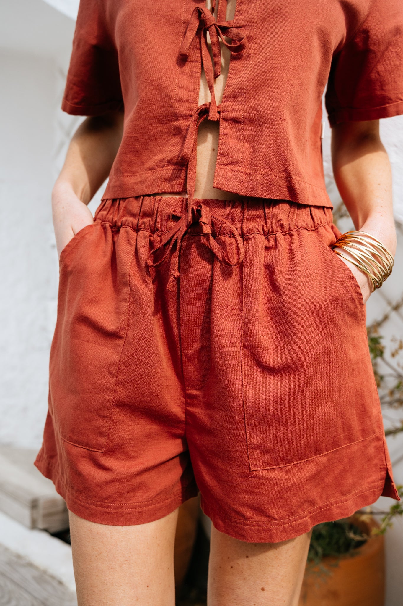 short en coton bio et lin | terracotta "Soleil short - terra"