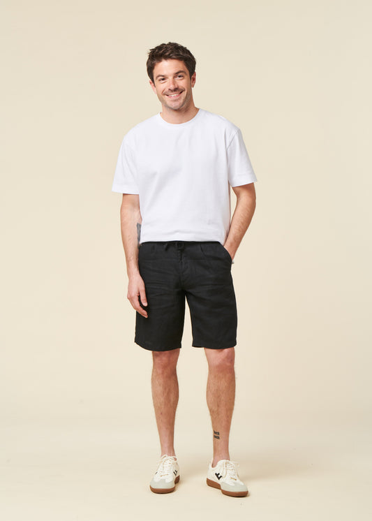 Short en lin bio | Black "fig loose linen shorts black jet"