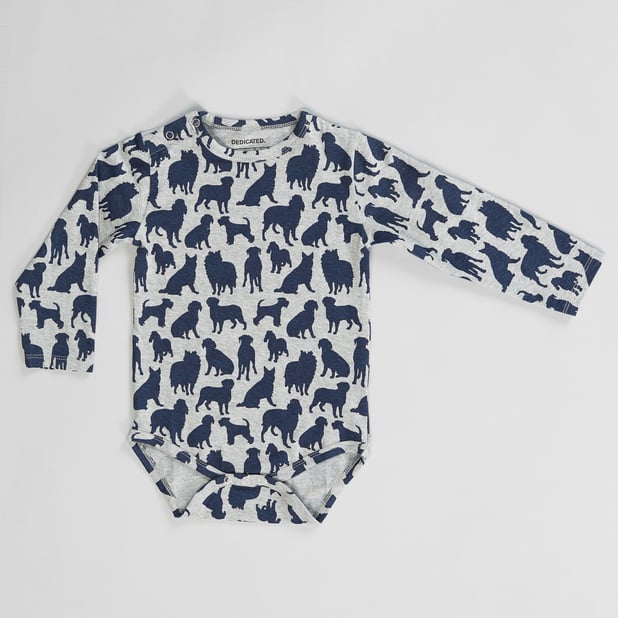 Body gris à motifs en coton bio - vimmerby dog shapes grey melange black iris