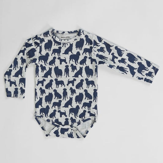 Body gris à motifs en coton bio - vimmerby dog shapes grey melange black iris