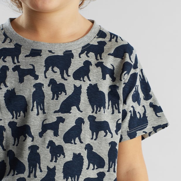 T-shirt gris à motifs en coton bio - hamra dog shape grey melange