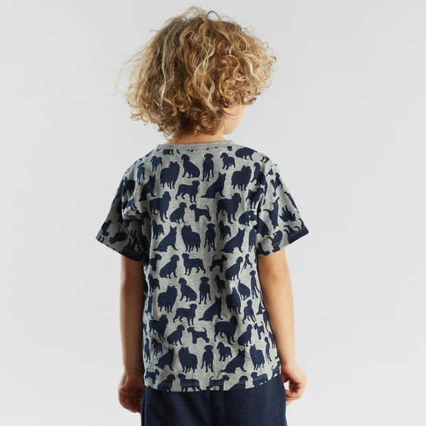 T-shirt gris à motifs en coton bio - hamra dog shape grey melange