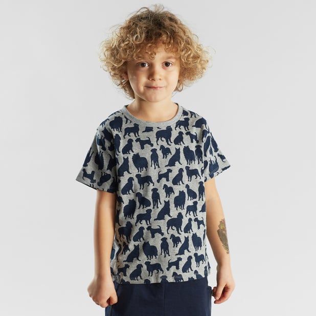 T-shirt gris à motifs en coton bio - hamra dog shape grey melange