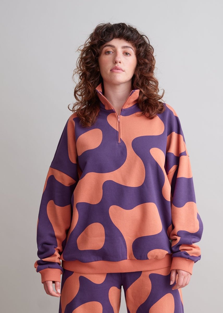 Sweat col zippé en coton bio | multicolore "swirl sweatpants""